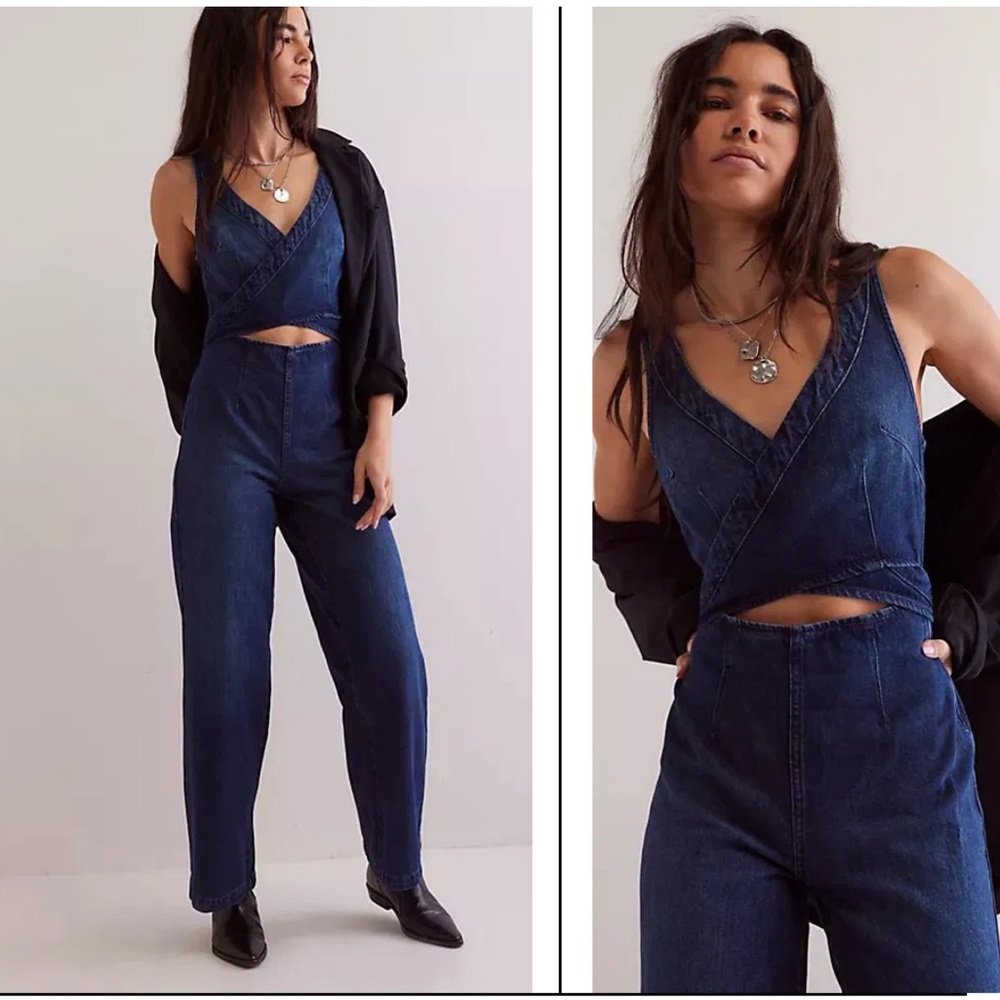 Free people We The Free Hidden Hills Onepiece Dark Blue Denim Overalls